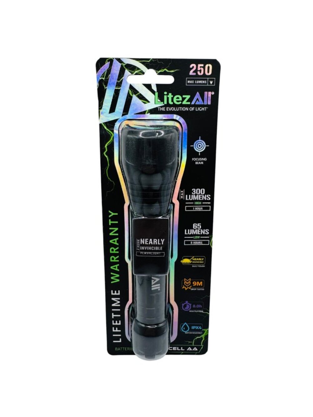 LitezAll Nearly Invincible LED Flashlight 300 Lumens Adjustable Beam Waterproof